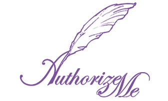 AuthorizeMe registered logo, a purple quill